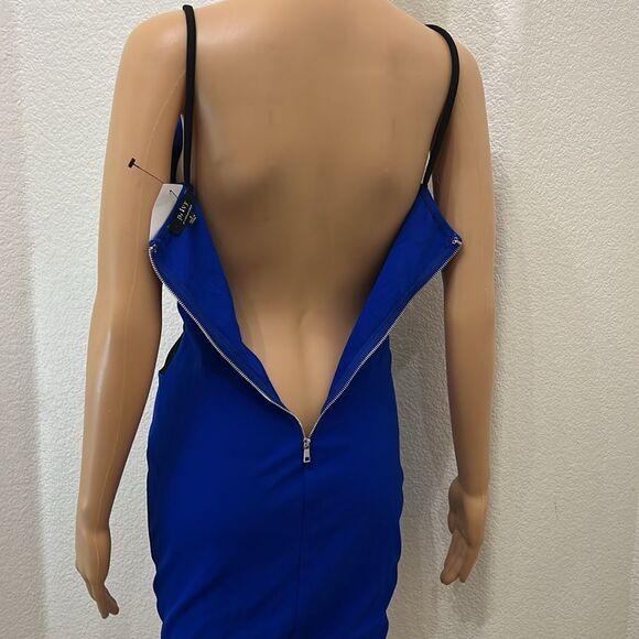 Privy Blue Cream Black Bodycon Mini Dress Size Small VNeck Spaghetti Strap New - Picture 7 of 11